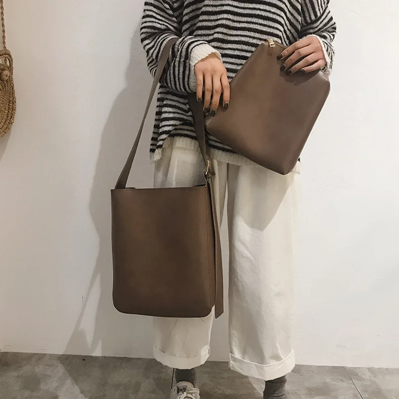 

Leather Luxury Handbags Women Bags Designer Famous Brands Solid color Ladies Shoulder Hand Bags For Women Big Casual Tote