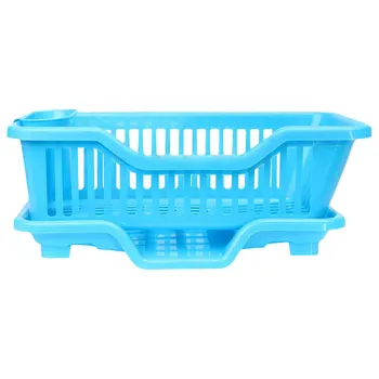 

Kitchen Sink Dish Plate Utensil Drainer Drying Rack Holder Basket Organizer Tray, Blue