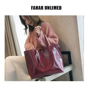 

NEW Ladies Handbag PU Large Capacity Tote Shoulder Bag with Tassel for Daily Use