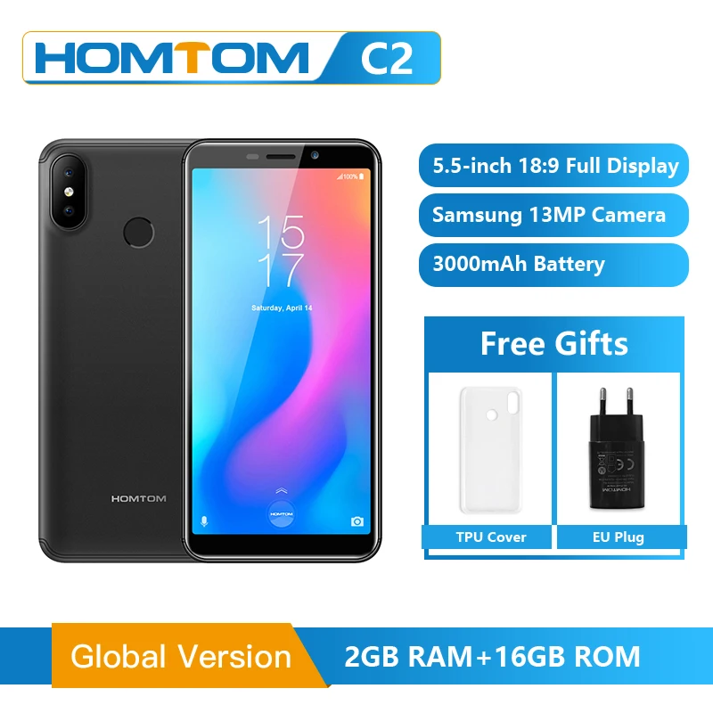 HOMTOM C2 2 Гб ОЗУ 16 ПЗУ мобильный телефон Android 8 1 Face ID MTK6739 четырехъядерный 13 МП Двойная