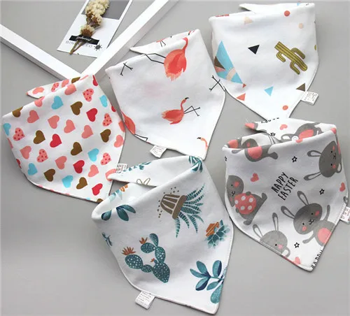 Baby Bibs Triangle Double Cotton Apron Boys Saliva Print Girls Towel 5 Bandana Baby pieces/lot Feeding Cartoon Bibs Cotton Bibs - Цвет: 3