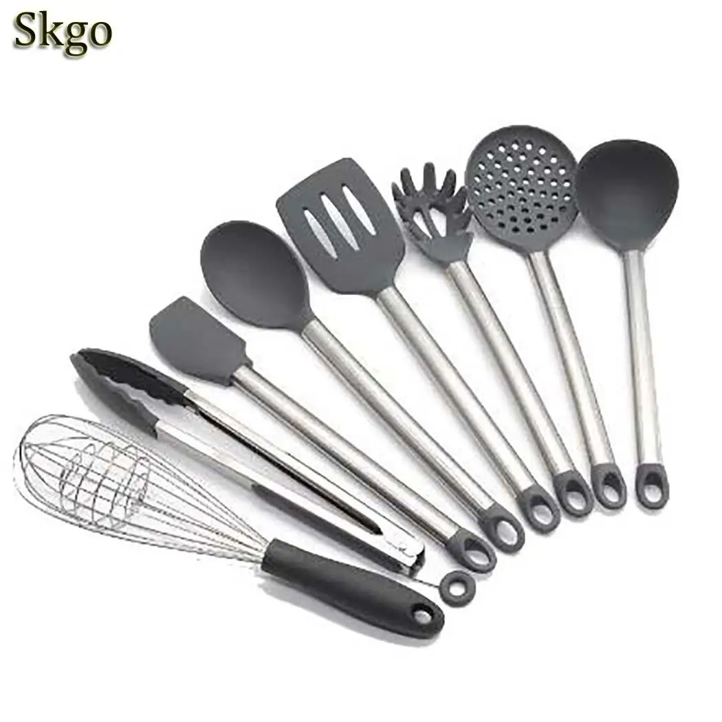 gray 8pcs 4 Стиль 2 Размеры Силиконовое приспособление для кухни набор принадлежностей для готовки жаростойкая посуда Кухня инструменты - Цвет: gray 8pcs