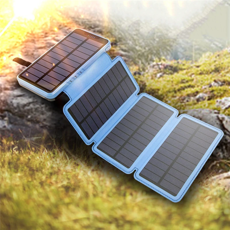 power bank 30000mah Foldable Solar Power Bank 20000mAh with 4 Solar Panel Charger LED Camping Light Waterproof Powerbank External Battery Power Bank powerbank 20000