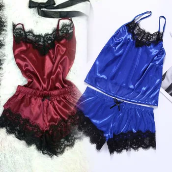 

2020 Sexy Lingerie Women Silk Lace Casual Loose Solid Sleeveless Dress Babydoll Nightdress Nightgown Sleepwear Summer Clothes