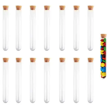 

100pieces/pack 15*150mm Transparent Plastic Test Tube with Cork Stopper Bead Storage Vial Containers