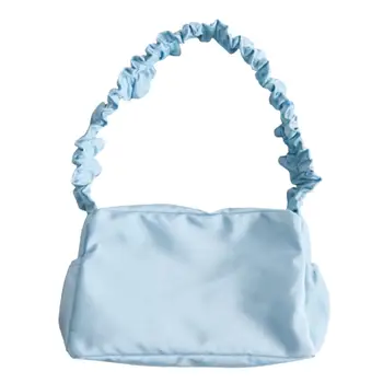 

Popular Simple Female Daily Bags Pure Color Handbag Zipper Shoulder Bag Pouch Tote Women Ruffle Outdoor Bags