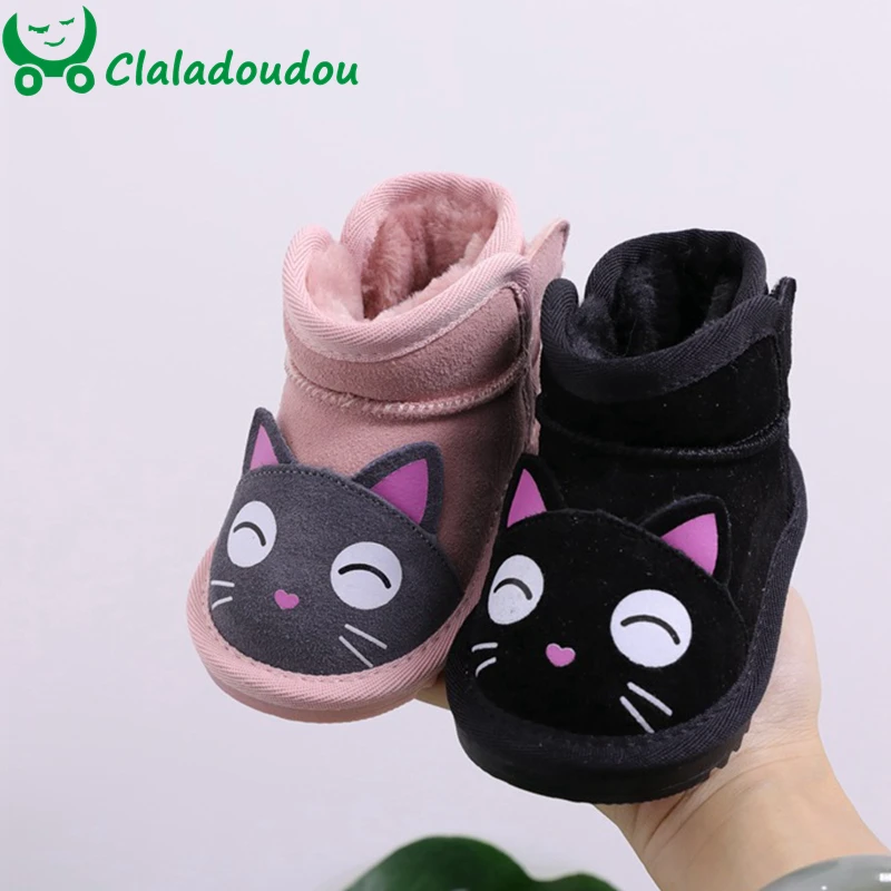 Claladoudou/12-15,5 см; брендовые милые детские ботинки из натуральной кожи с героями мультфильмов; детская обувь из толстого плюша; зимняя обувь для От 0 до 3 лет; ботинки для маленьких девочек