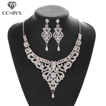 

CC Jewelry Set Necklace and Drop Earrings 2pcs Wedding Accessories For Women Bridal Luxury Party Fine Gift Zircon Choker D020