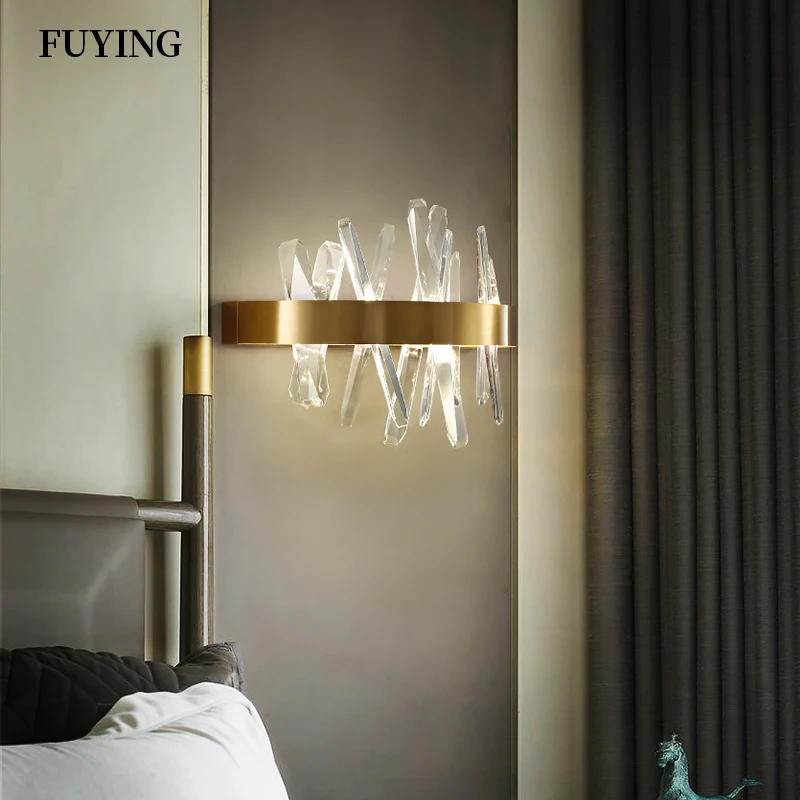 

European Modern K9 Crystal Wall Lamp Gold Three Colors Dimming Bathroom Corridor Mirror LED Home Indoor Wall Lamp Lighting