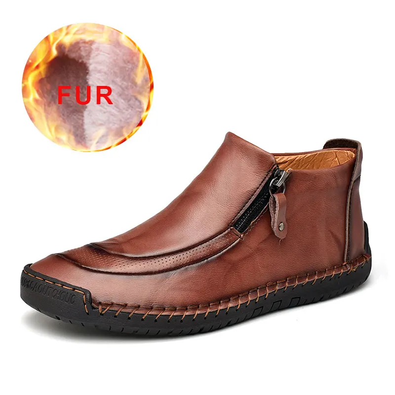 Модные зимние мужские ботинки дышащие теплые кожаные мужские непромокаемые ботинки плюшевая влагостойкая обувь Мужская Удобная Уличная обувь