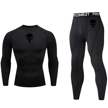 

Winter long johns Thermal underwear Shirt Men Compression leggings rash guard Male Gym Jogging Punisher Skull MMA Brand clothing