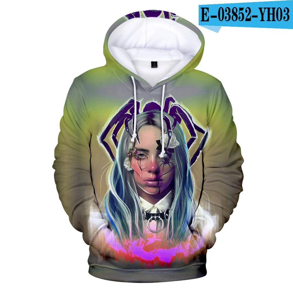 Осенний трендовый Женский пуловер с капюшоном Billie Eilish3D толстовка с капюшоном Женский Мужской Модный пуловер Комфортный топ XXS-4XL - Цвет: 3D