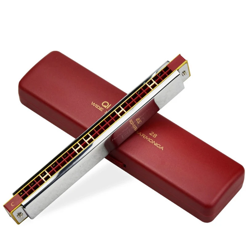 Chromatic Harmonica 28 Holes C Key Slive Professional Mouth Organ Portable Tremolo Mini Harps Woodwind Instruments mouth harp