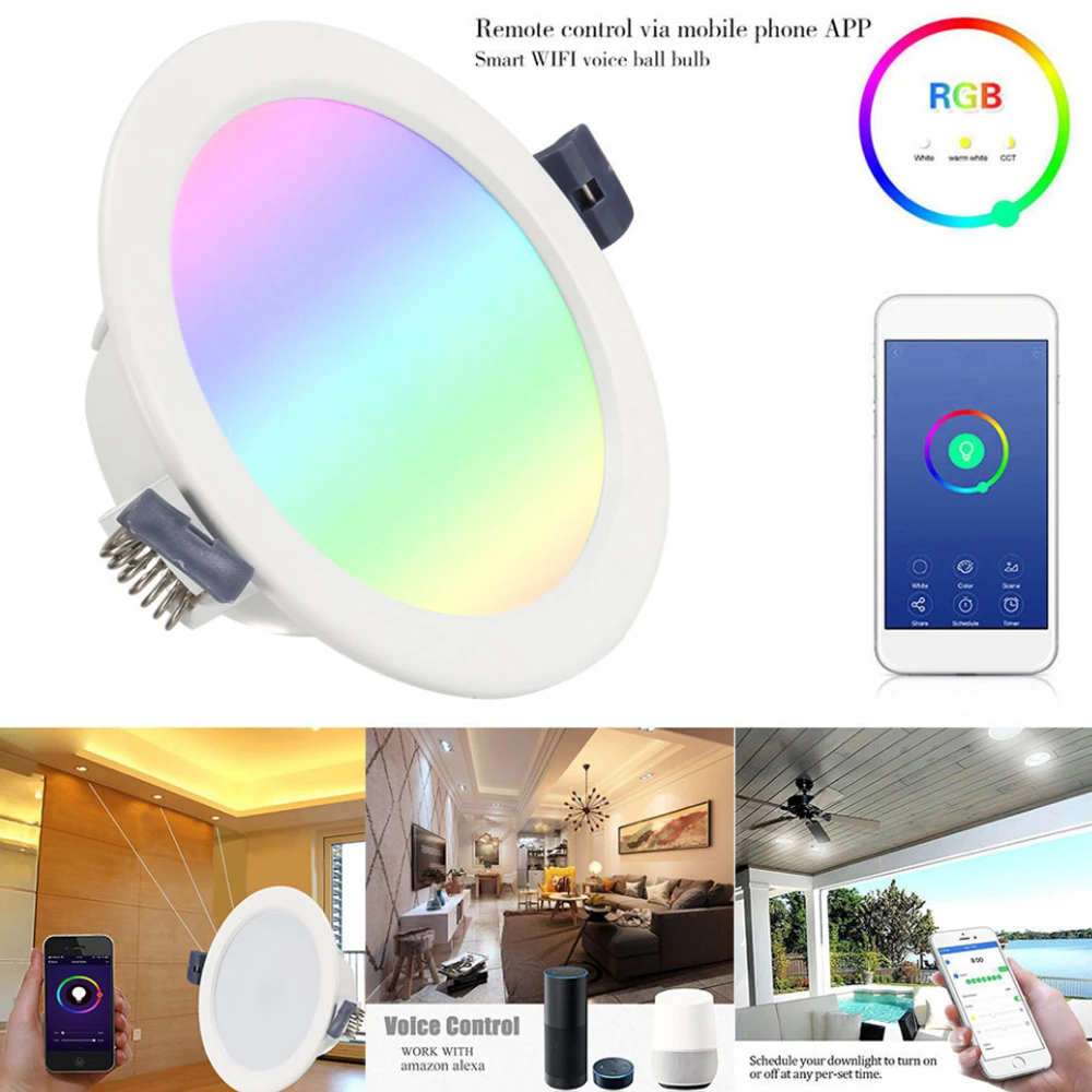 AC85-265V Wifi 스마트 천장 통 10W RGBW Tmall Genie downlight와 호환 Alexa Google 홈과 함께 작동