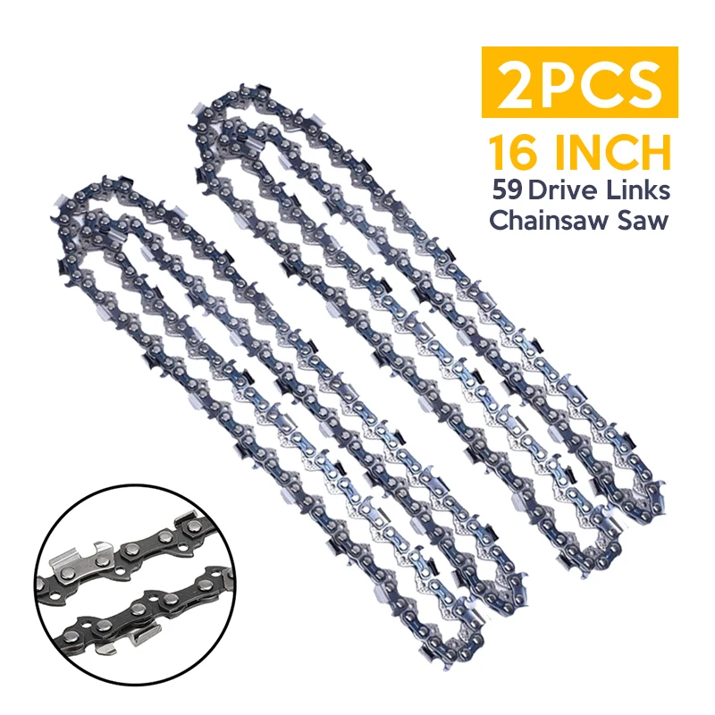 2Pcs 16 Inch 59 Drive Links Chainsaw Saw Chain Blade Wood Cutting Chainsaw Parts Chainsaw Saw Mill Chain 1pc 12 14 16 chainsaw chain 3 8 pitch saw chain 45 52 56 drive links for electric chainsaw spare parts replacement chainsaw