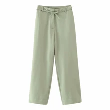 Autumn Lace Up Bow Solid Light Green Trousers Female Casual Loose Women Bottoms Pants