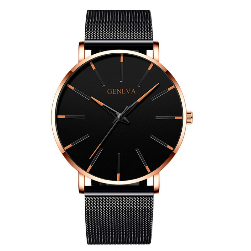 2022 Geneva Minimalist Watch Men Ultra Thin Blue Stainless Steel Mesh Belt Watches Man Business Casual Quartz Wrist Watch 