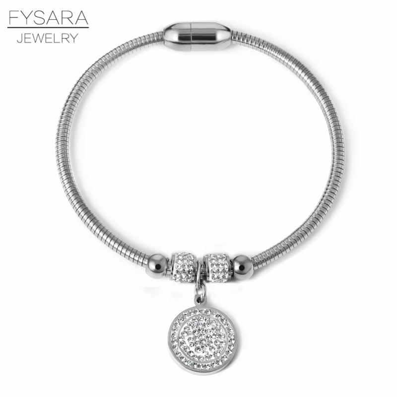FYSARA винтажные шармы браслеты с сердечками для женщин хрустальные Pulseras змея из нержавеющей стали цепная проволока браслеты и браслеты DIY на заказ - Окраска металла: Silver color style8