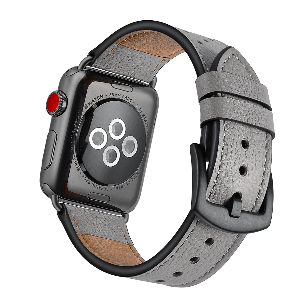 Серый кожаный ремешок для часов 42 мм 44 мм для Apple Watch серии 4 5 22 мм ширина натуральная кожа ремешок для часов для Apple Watch