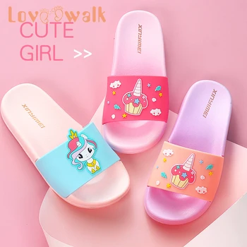 

Rainbow Unicorn Slippers Lovely Summer Girls Slipper Cute Sandals Cartoon Flip Flop PVC Anti Slip Teens Beach Shoes Women