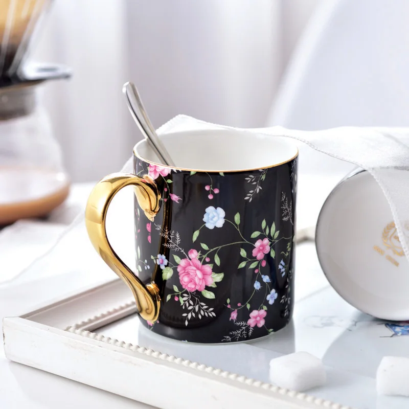 Creative Bone China Coffee Mugs Pastoral Rose Tea Cups 12oz Milk Cup Gift For Women Mom Friends Home And Office Drinkware | Дом и сад