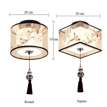 

Chinese Round Square Ceiling Lights Fixtures Fabric for Living Room Aisle Shade Mounted Lampa Sufitowa Japanese Led Ceiling Lamp