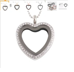 

10PCS Free Chain 30mm Crystal Heart Floating Locket Magnetic Glass Living Memory Locket for Charms Pendant