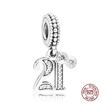 

NEW 100% 925 Sterling Silver 21 Years Of Love Dangle Charm Clear CZ Pendant Charms Bead For Mother Bracelet DIY Gift