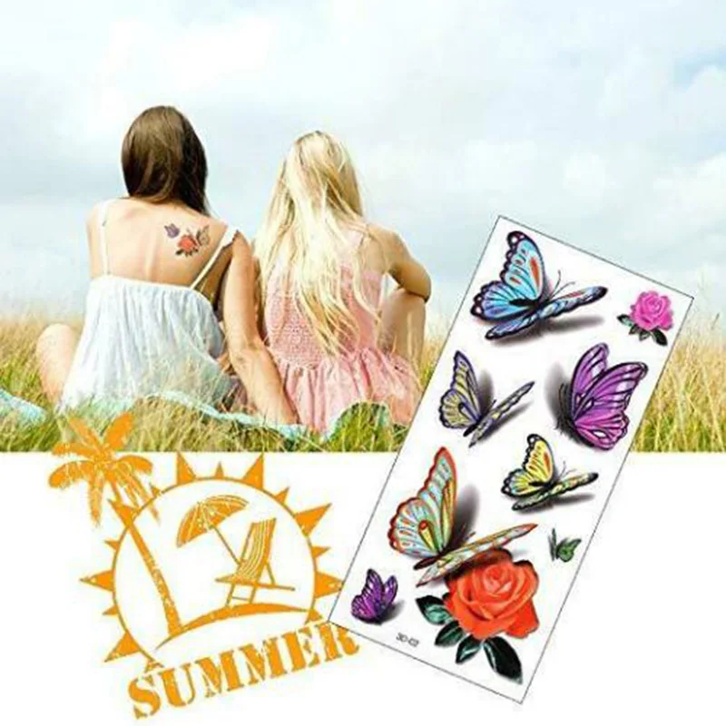 Temp временный боди-арт Набор татуировок 3D Поддельные татуировки для взрослых детей бабочка цветок водонепроницаемый стикер QRD88