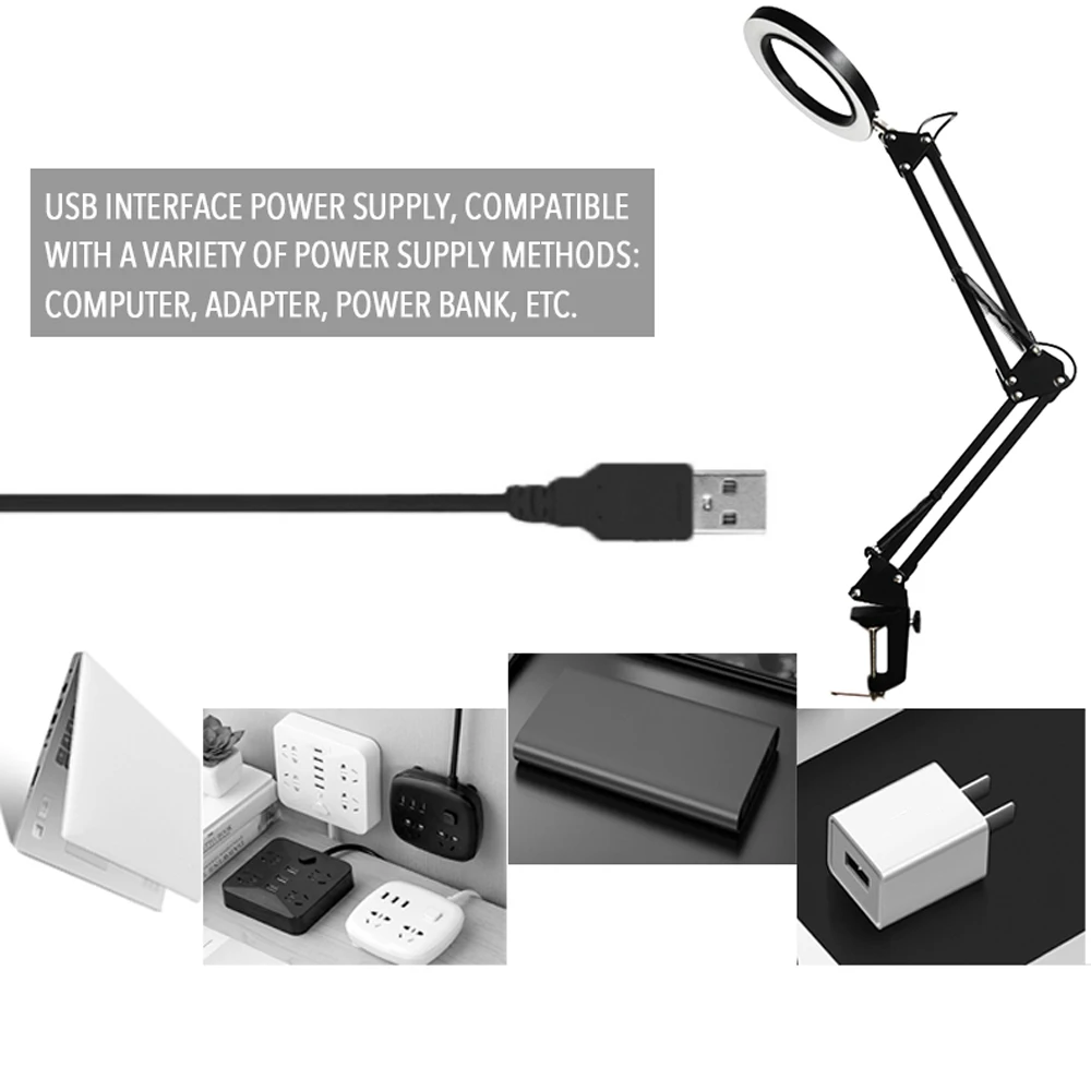 8X Гибкий Настольный большой USB светодиодный увеличительное стекло 3 цвета с подсветкой Лупа лампа лупа для чтения/переделки/пайки