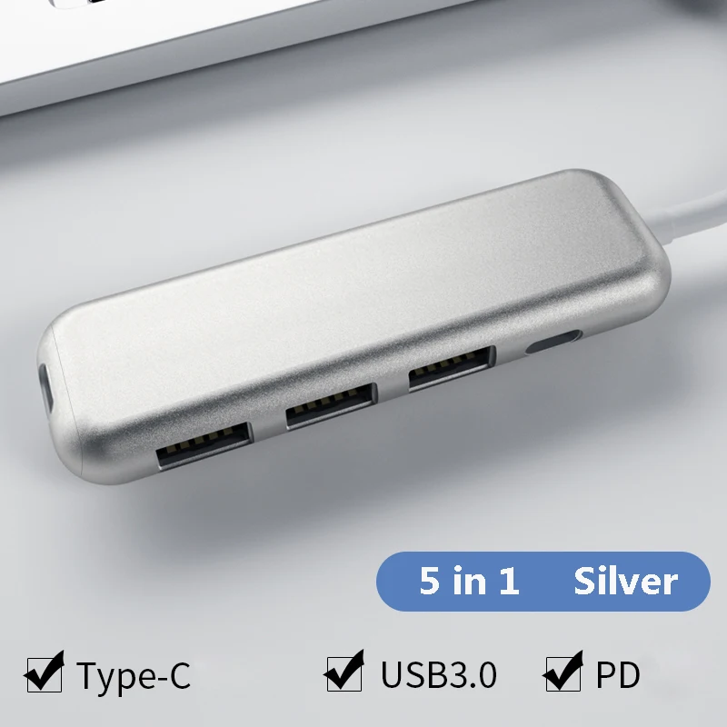 Тип-c usb концентратор HDMI адаптер док SD TF карта портовый концентратор для Macbookpro huawei Sumsung Xiaomi планшет OTG адаптер - Цвет: 5 in 1 Silver