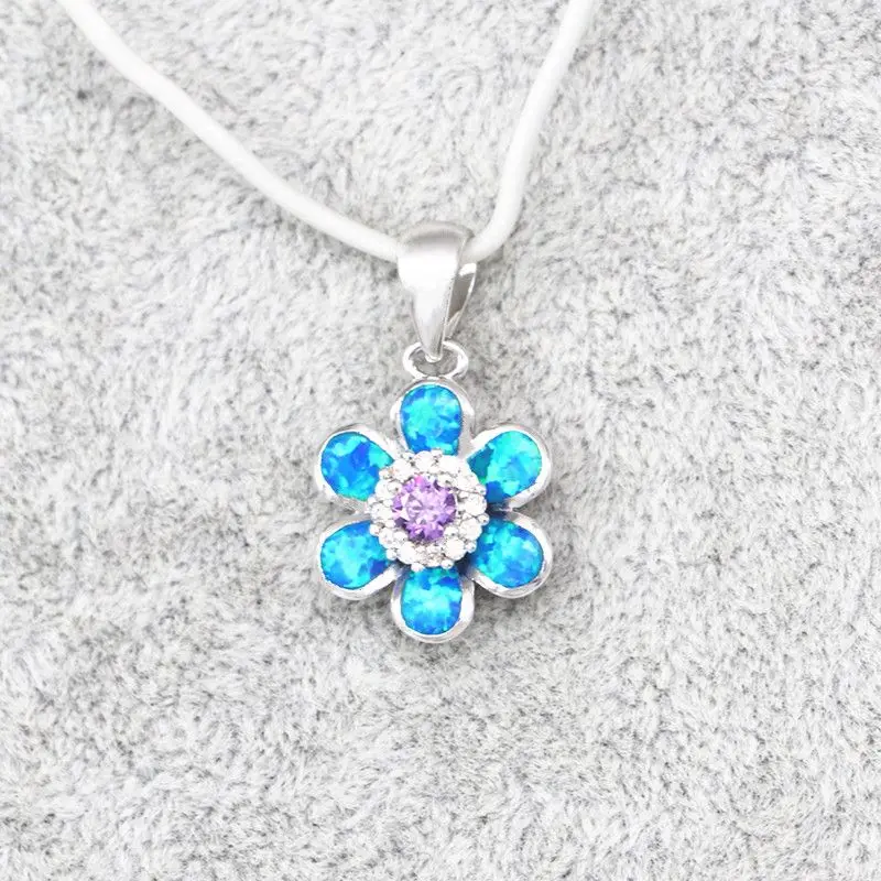 

JLP-1773 Blue Flower Opal Charm Pendant Fine Jewelry Fashion Necklace Pendants for Women Gift