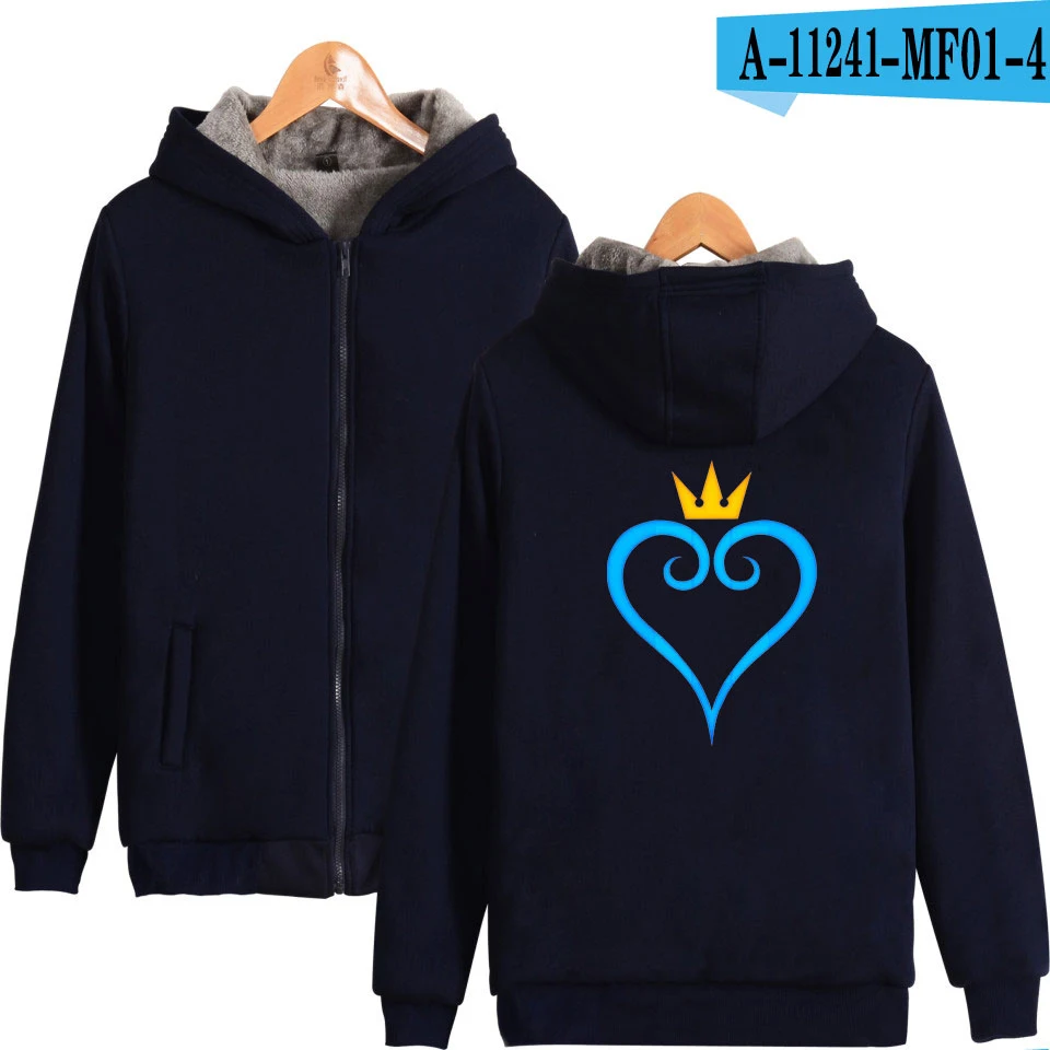 navyblue Kingdom hearts толстовка на молнии для мужчин и женщин, Новое поступление, зимняя теплая утепленная толстовка на молнии с капюшоном с длинными рукавами, белая толстовка - Цвет: navyblue