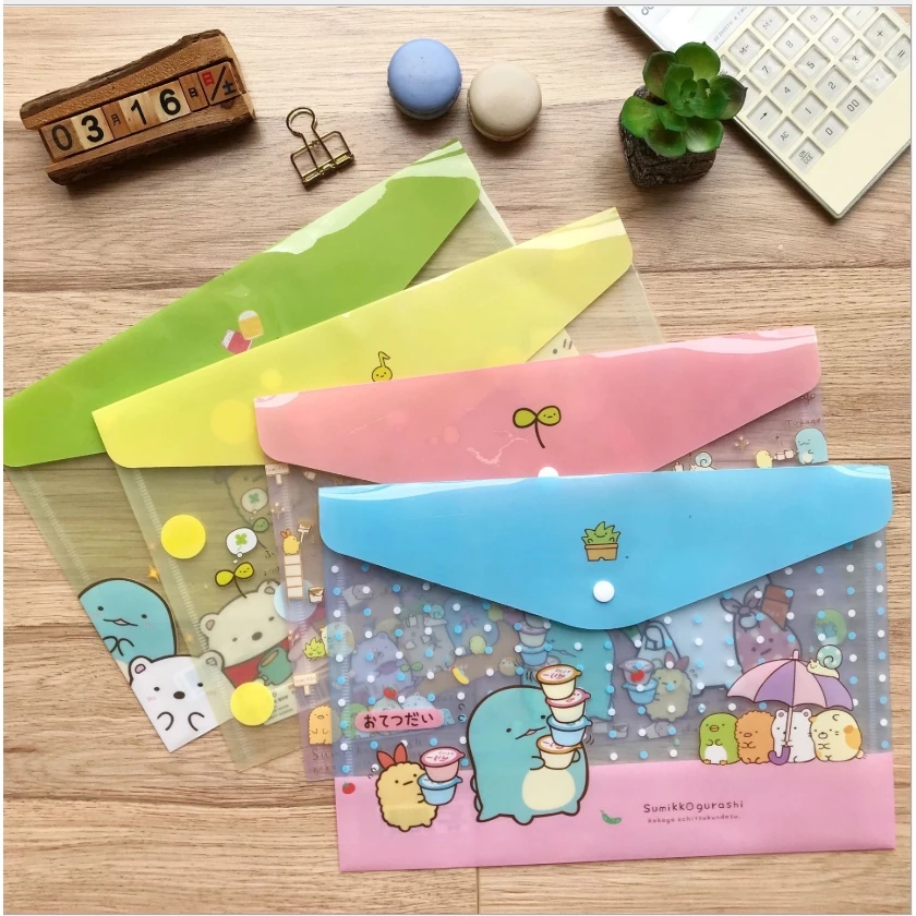 San-x SUMIKKO GURASHI-carpeta resistente a presión A4, bolsa organizadora de documentos de animales, bolsa de almacenamiento, regalo de papelería para niños, oficina y escuela