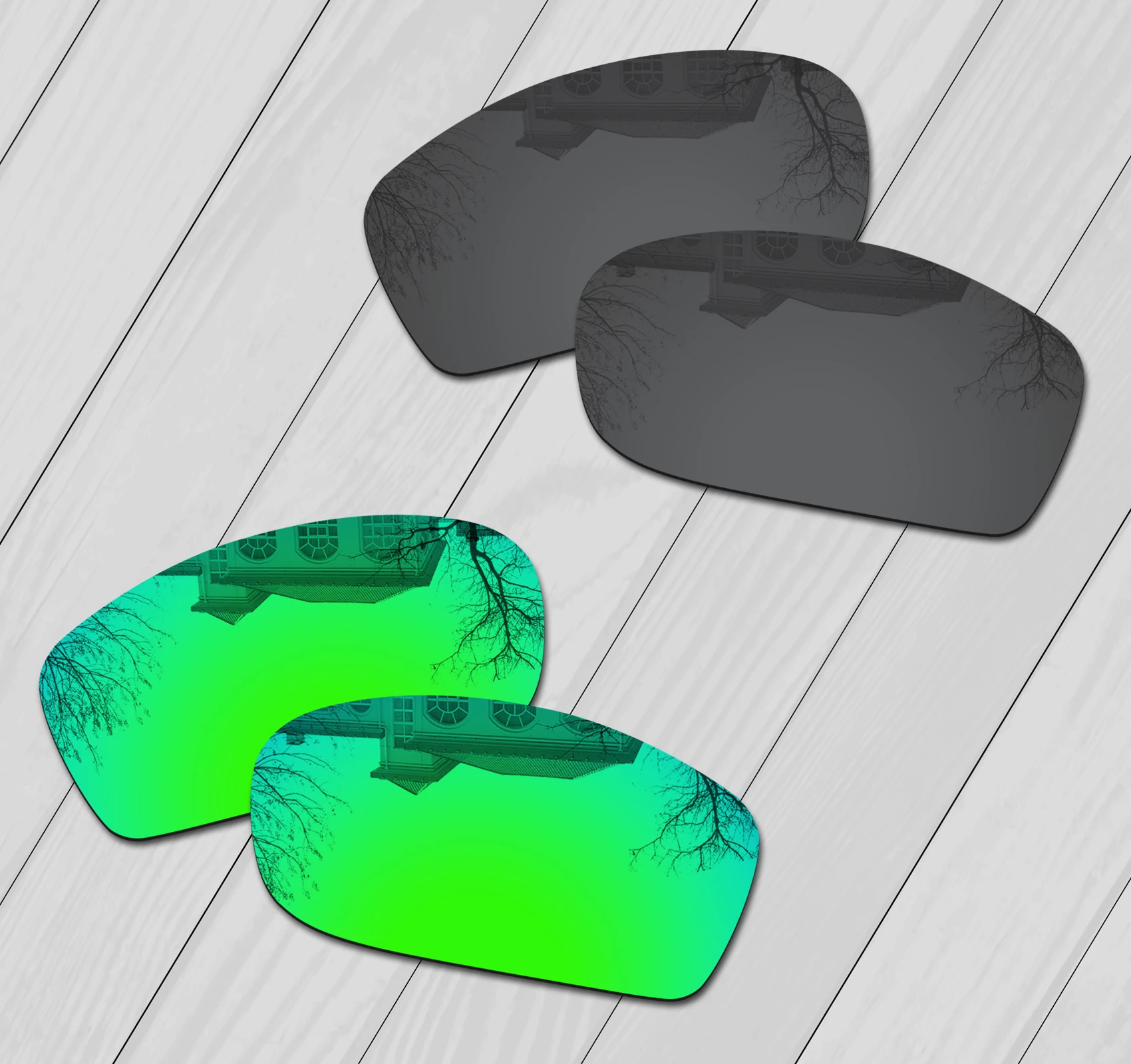 E.O.S 2 Pairs Black & Emerald Green Polarized Replacement Lenses for Oakley Monster Pup Sunglasses E.O.S 2 Pairs Black & Emerald Green Polarized Replacement Lenses for Oakley Monster Pup Sunglasses