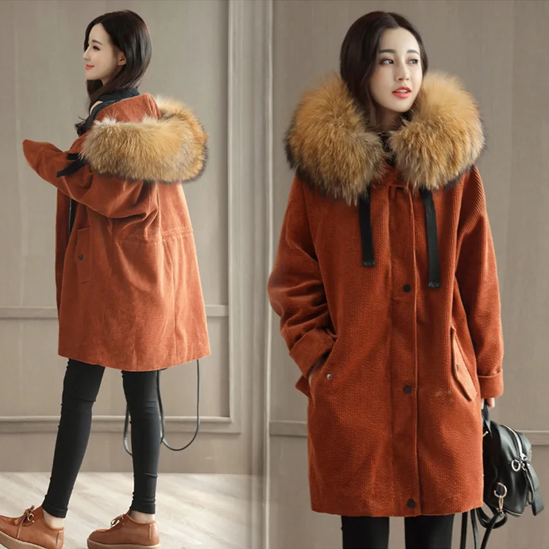 

Winter Coat Women's 2018 New Style Corduroy Large Fur Collar down Jacket Cotton-padded Clothes Women's Fashion Cotton-padded Clo