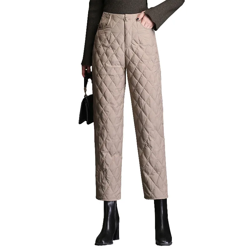 

Lightweight Down Cotton Trousers Women Outer Wear Fashionable Slim Straight-leg Pants Winter High-waist Thick Warm Pants OK1000