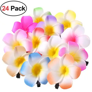 

24Pcs 2.4 Inch Floral Hair Clip Flower Hawaiian Plumeria Headwear Foam Hair Accessory for Event Decoration Wedding Beach Party