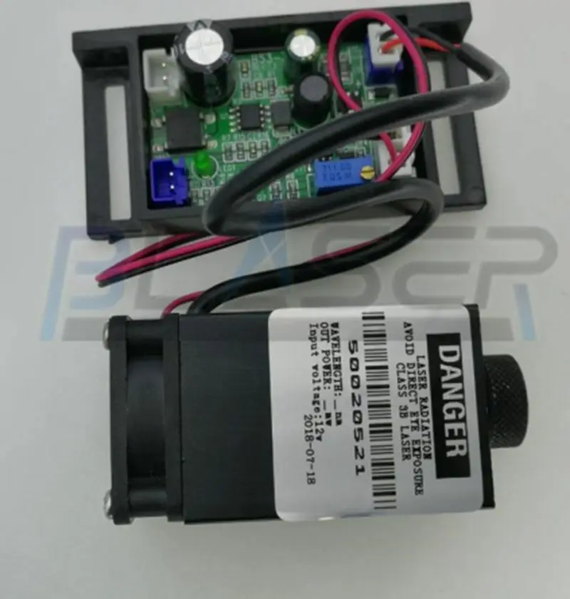 초점 녹색 레이저 다이오드 모듈, 선풍기 냉각, TTL0-20KHz 포함, 520nm, 100mW, DC12V
