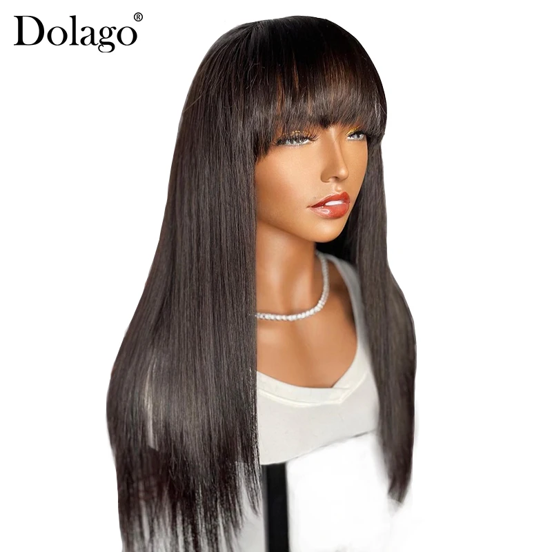 Glueless Lace Wigs With Bangs Silk Straight 250 Density Lace Front Human  Hair Wigs Brazilian Fake Scalp Full Lace Wigs Dolago _ - AliExpress Mobile