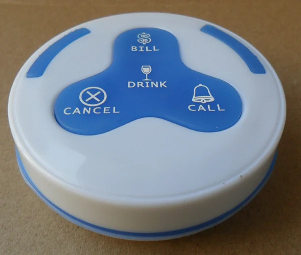 Красочные водонепроницаемый ресторан Беспроводная система вызова официантов кнопка вызова передатчик с 4-кнопочный(звонок; Для купюр; отменить; напиток - Цвет: white-blue