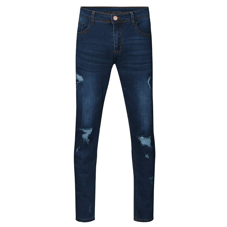 Dark Blue KLV брюки мужские модные мужские джинсовые брюки с дырками потертые джинсы длинные узкие брюки уличная одежда брюки высокого качества - Цвет: Dark Blue