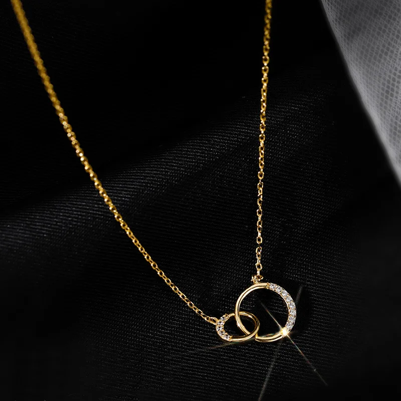 Silver Pendant Necklace 925 Sterling Silver Round Double Circle CZ Zirconia Necklaces & Pendants For Women Party Gift