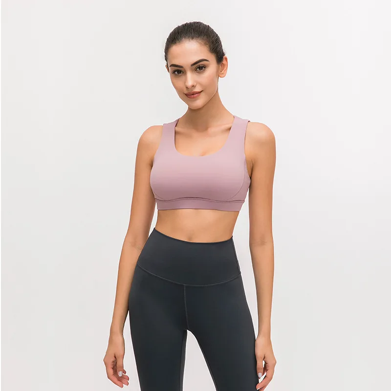 

New solid color sports underwear women's yoga fitness multi-shoulder strap shock-proof gathering upper support sports bra