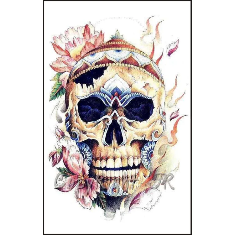 

Skull Colorful Temporary Tattoos Stickers Cool Fake Body art Back Leg Arm big Size for Women Girl