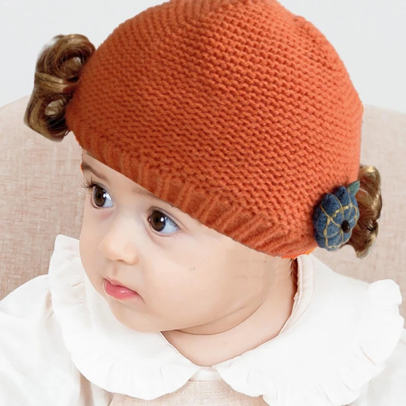 

Winter Newborn Baby Girl Boy Hat Princess Soft Cap Wig Knit Hat Children Warm Lovely Knitted Wool Hat Photo Props