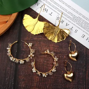 

Flatfoosie Handmade Simulated Pearl Beaded Earrings For Women Girl Fashion Geometric Round Gold Heart Statement Earrings Jewelry