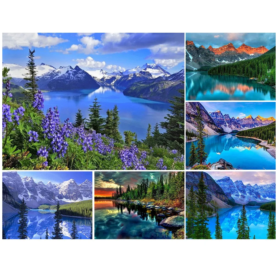 

Алмазная вышивка, природа, озеро, 5D, алмазная живопись, квадратный алмаз в альбомной ориентации Алмазная мозаика, картина для Стразы, домашний декор