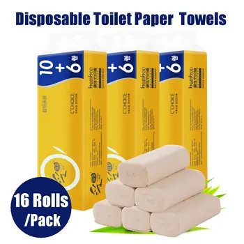 

Bamboo Pulp Paper Towels 16 Rolls Disposable Toilet Paper Towel Coreless Paper Rolls Kitchen Bath Restroom Tissue Cleaning Tools