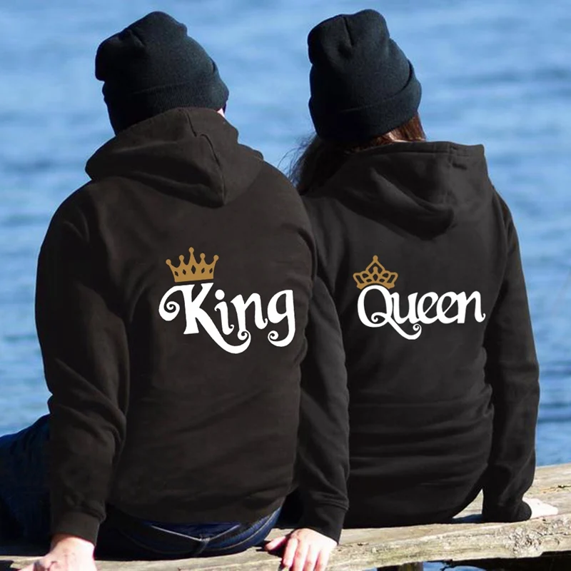 King queen печатные толстовки для пар женщин мужчин Толстовка влюбленных пары худи пуловеры в стиле кэжуал подарок